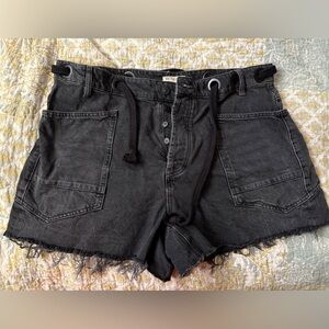 We The Free Washed Black High-Rise Denim Shorts with Rope Tie